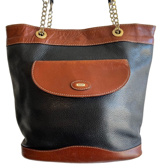 BALLY Vintage Made in Italy Black Brown Pebbled Leather BALLY Vintage Made in Italy Black Brown Pebbled Leather